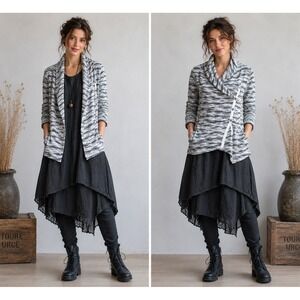Saturday Sunday Cardigan Jacket XS Gray Space Dye Shawl Collar Boho Lagenlook